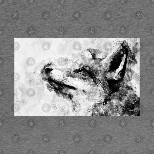 Red Fox Black and White Watercolor 01 by SPJE Illustration Photography